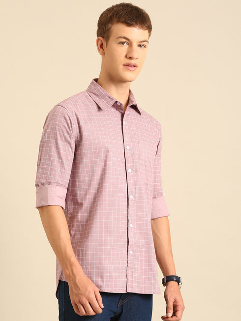 Pink Checked Full Sleeve Casual Shirt