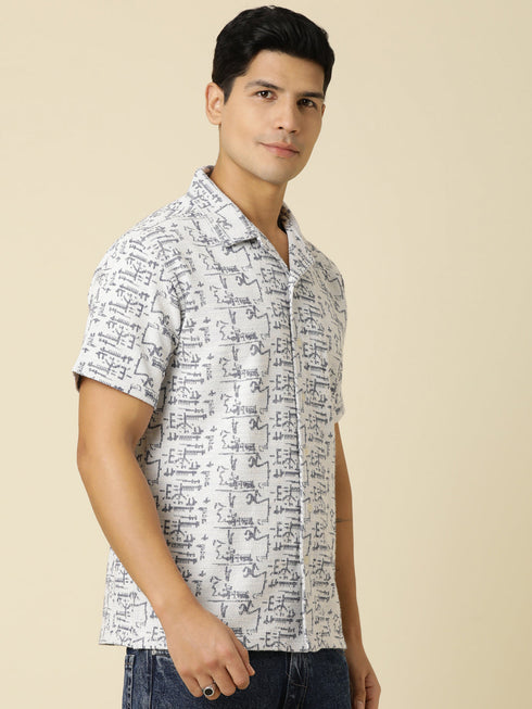 JOVEN Men Printed Casual Navy Oversized Half Sleeve Shirt