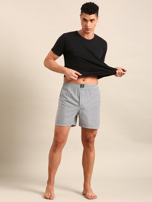 Grey & White Striped Cotton Boxer
