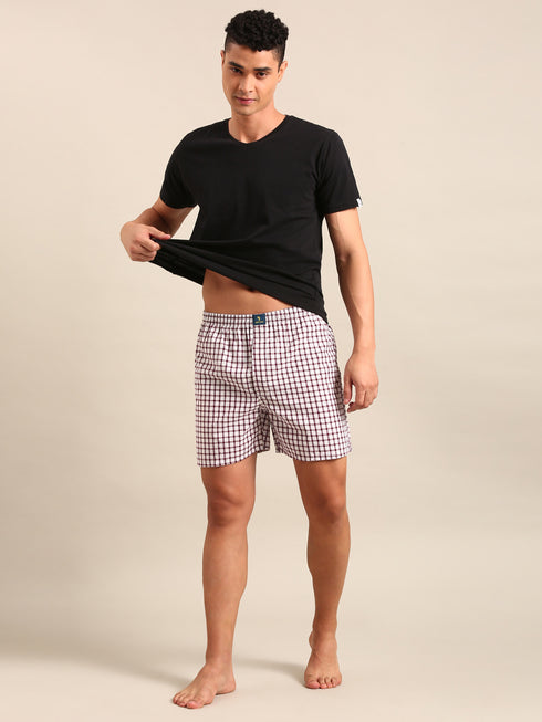 White & Brown Checked Cotton Boxer