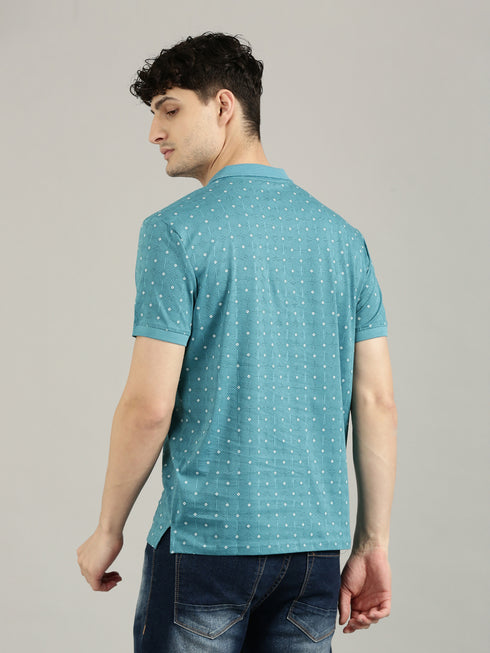 Teal Printed Polo T-shirt