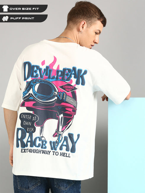 Cream Oversized Puffy Printed T-shirt