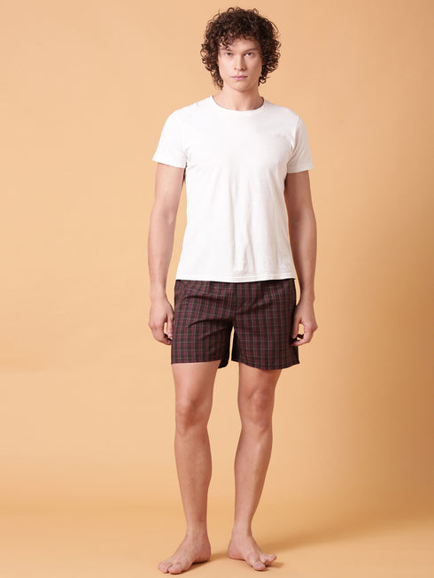 Brown Checked Cotton Boxer