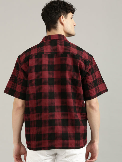 Red&Black Checked Short Sleeved Oversized Shirt