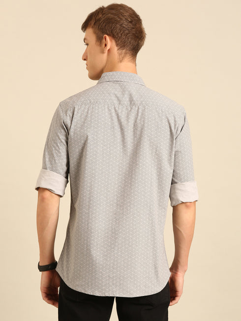 Grey Printed Full Sleeve Casual Shirt