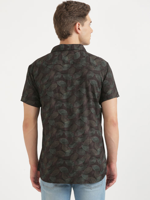 Black & Green Printed Short Sleeve Resort Shirt