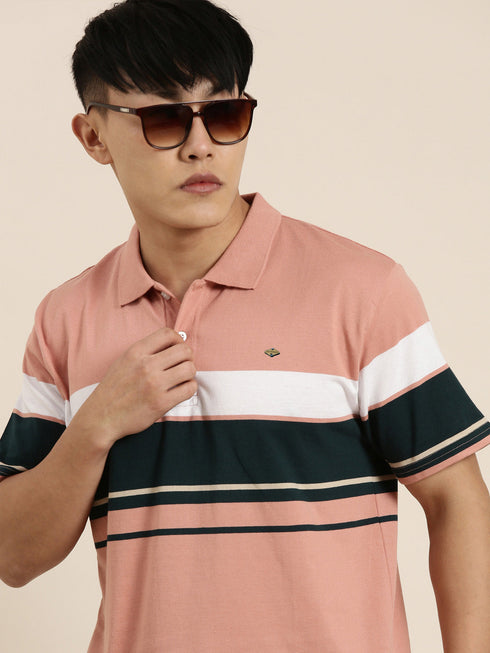 Pink Striped Polo T-shirt