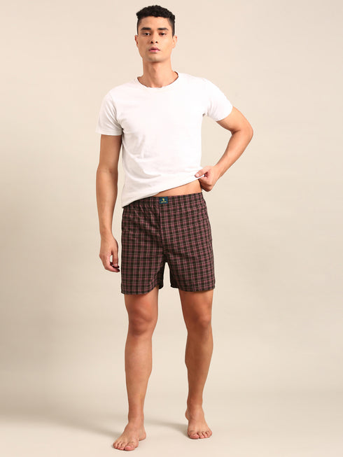 Brown Checked Cotton Boxer