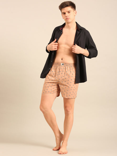Dark Beige Printed Cotton Boxers