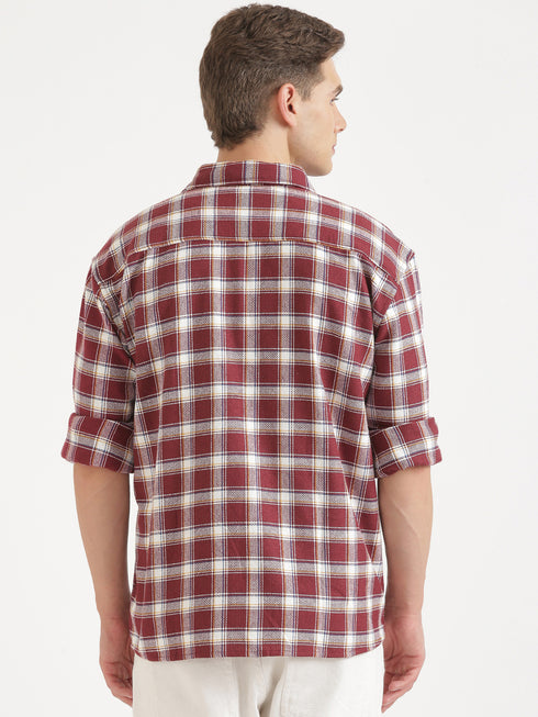 Red & White Checked Full Sleeved Oversized Casual Shirt