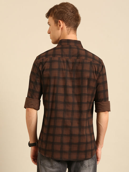 Dark Brown Checked Full Sleeve Casual Shirt