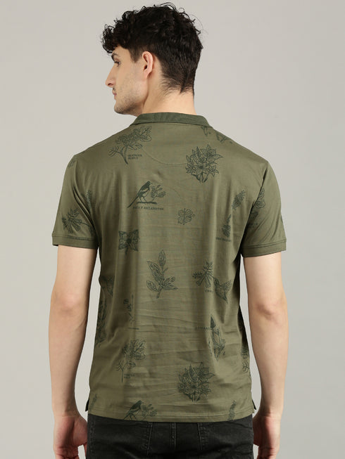 Dark Green Printed Polo T-shirt