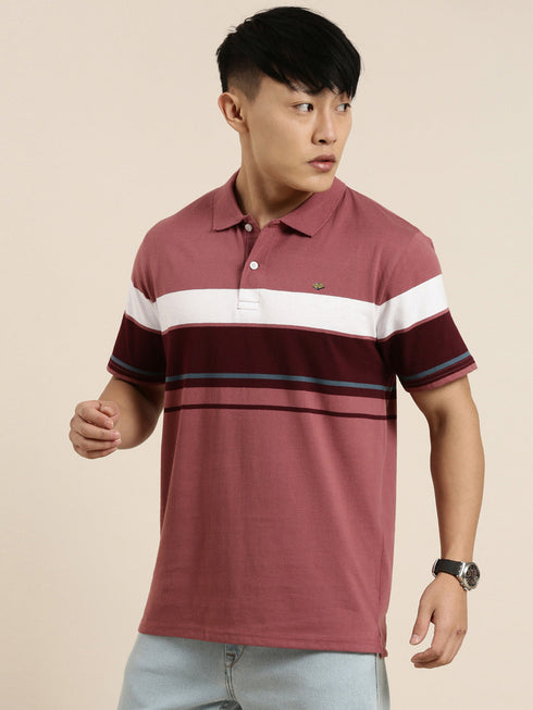 Maroon Striped Polo T-shirt