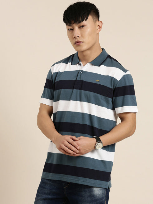 Blue Striped Polo T-shirt