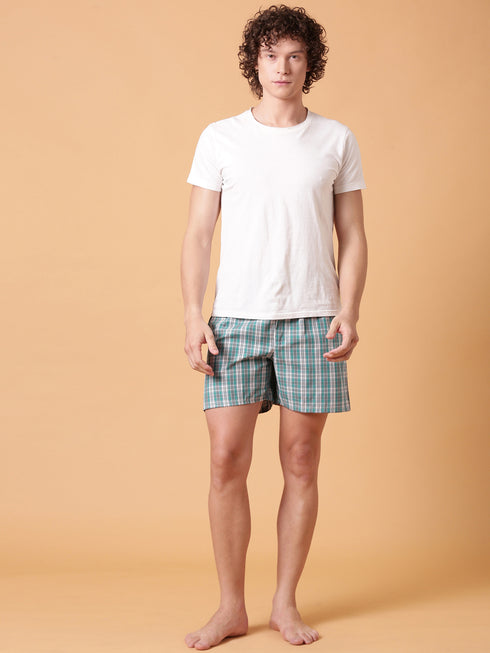 Turquoise Checked Cotton Boxer