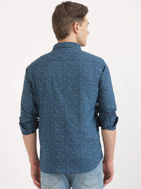 Teal Printed Long Sleeve Casual Shirt