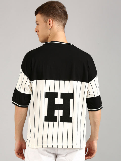 Black & White Printed Regular Fit T-Shirt