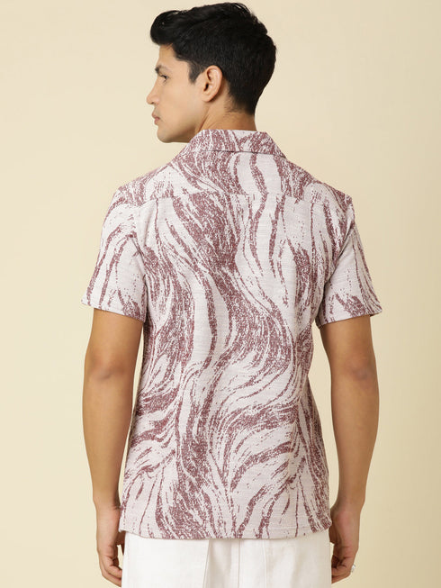 JOVEN Men Printed Casual Red Oversized Half Sleeve Shirt