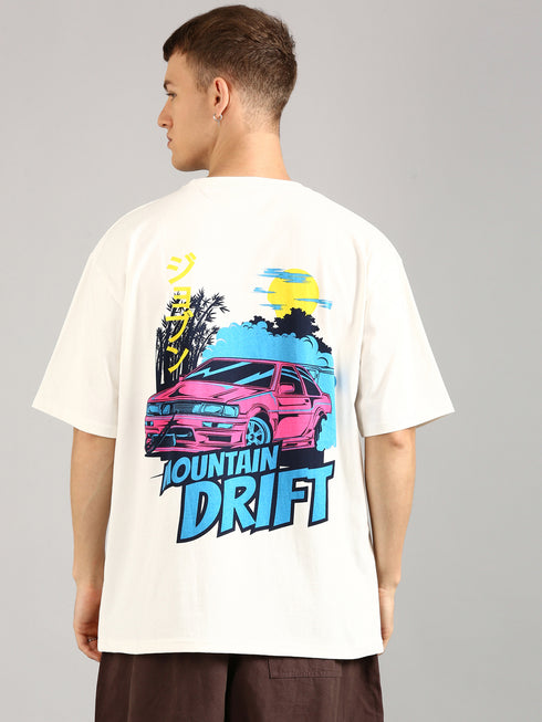 Cream Oversized Printed T-shirt