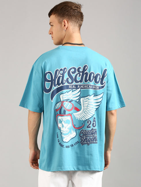 Sky Blue Oversized Puffy Printed T-shirt