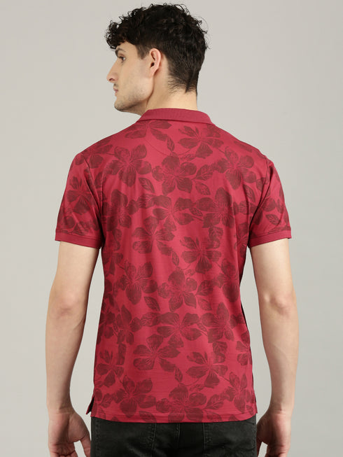 Maroon Printed Polo T-shirt