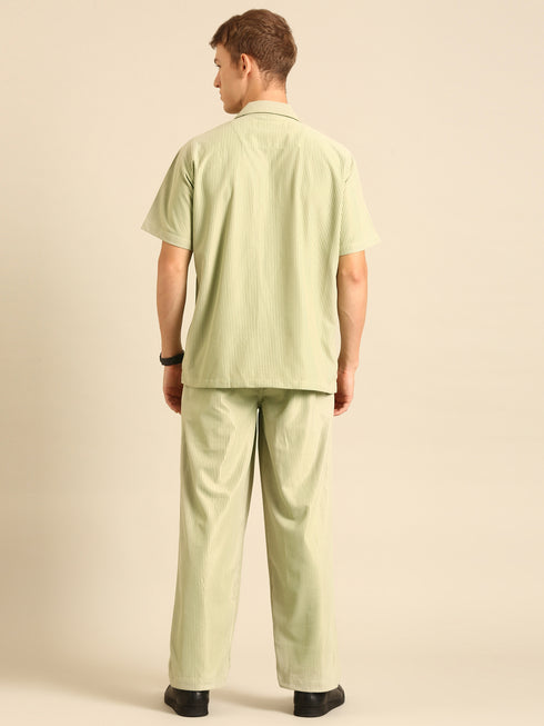 Sage Green Textured Relaxed Fit Co-Ords Set