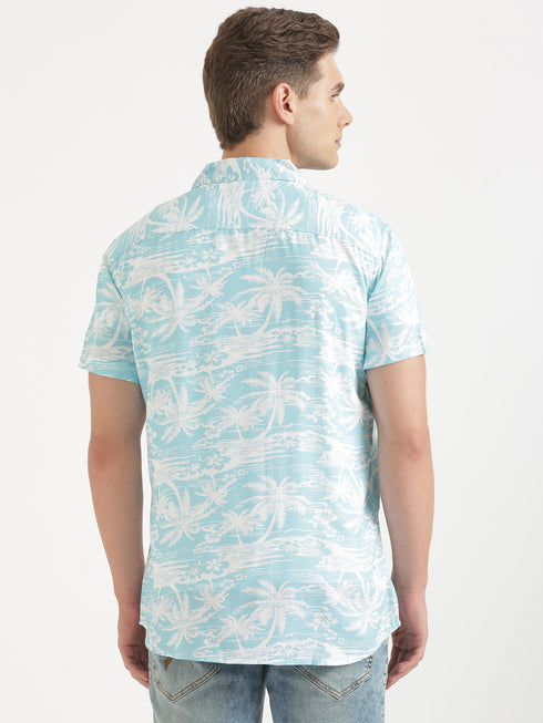 Blue & White Printed Short Sleeved Resort Shirt