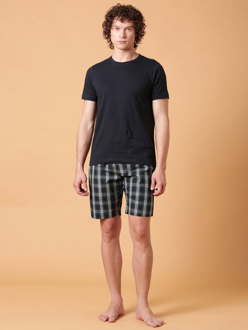 Dark Navy Checked Lounge Short