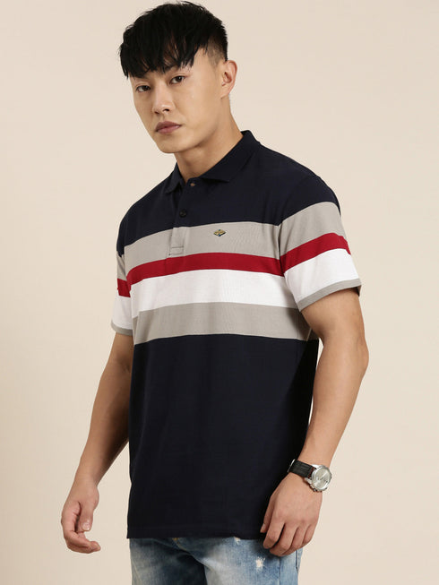 Navy Blue Striped Polo T-shirt