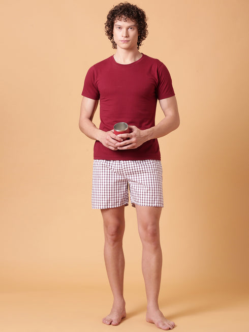 White & Brown Checked Cotton Boxer