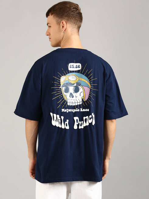 Navy Blue Oversized Puffy Printed T-shirt