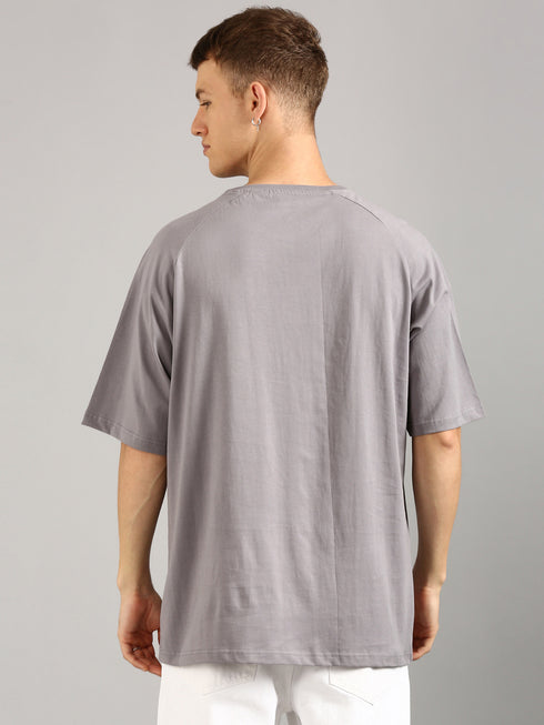 Dark Grey Oversized Printed Raglan T-shirt