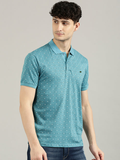 Teal Printed Polo T-shirt