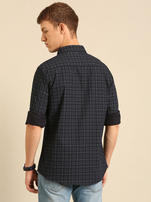 Dark Blue Checked Full Sleeve Casual Shirt
