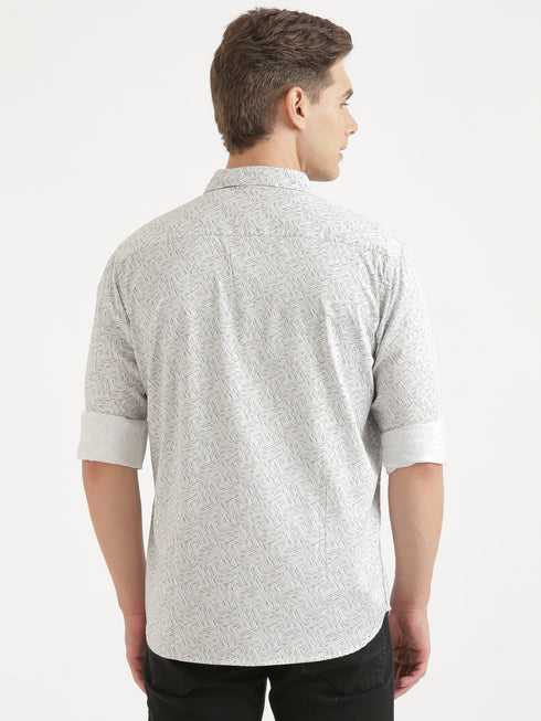 Light Grey Printed Full Sleeve Casual Shirt