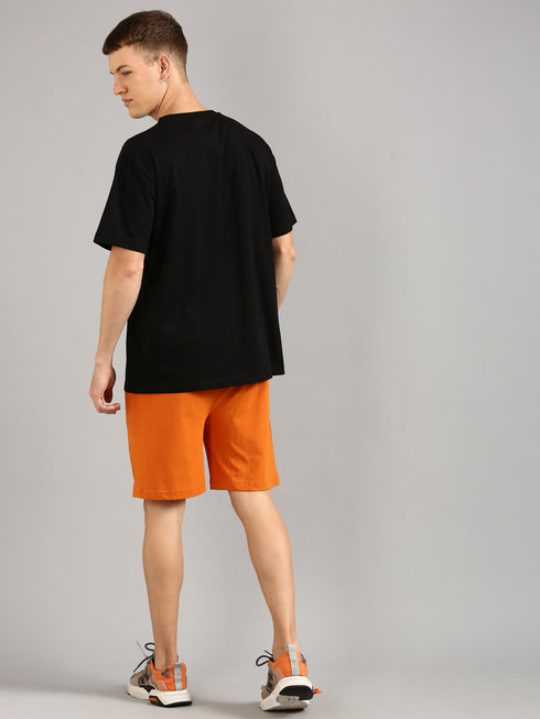 Black & Orange Printed Regular Fit Co-Ords Set