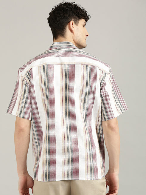 Multicolor Striped Short Sleeved Oversized Shirt