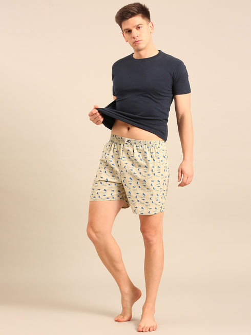 Beige with Shark Printed Cotton Boxers