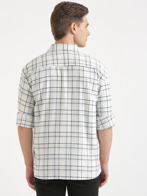 White & Black Checked Full Sleeve Oversized Casual Shirt
