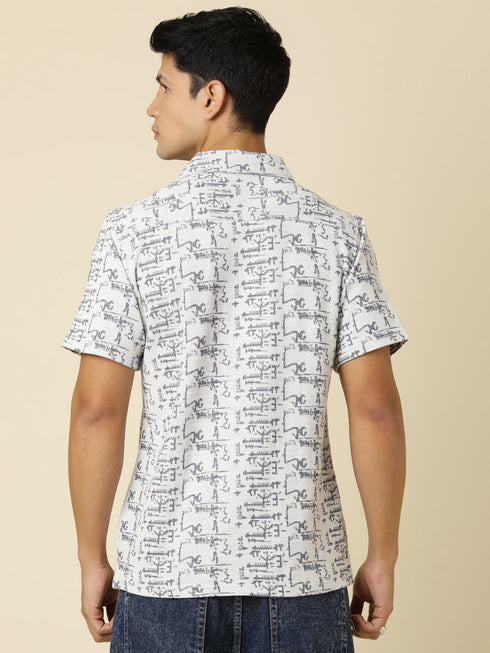 JOVEN Men Printed Casual Navy Oversized Half Sleeve Shirt