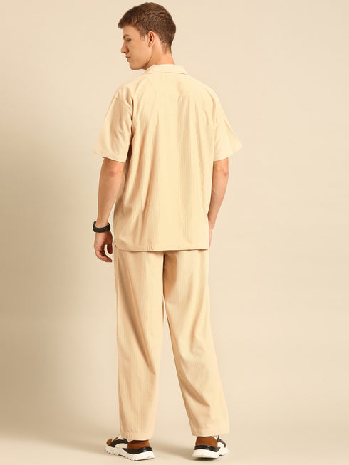 Cream Textured Relaxed Fit Co-Ords Set
