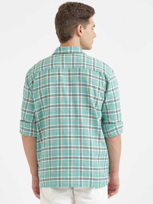 Green & Black Checked Full Sleeve Oversized Casual Shirt