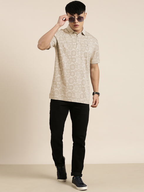 Cream Printed Polo T-shirt