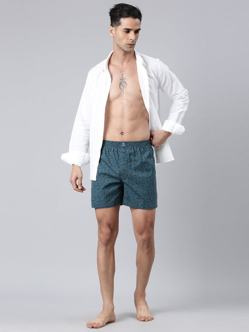 Teal Printed Cotton Boxer