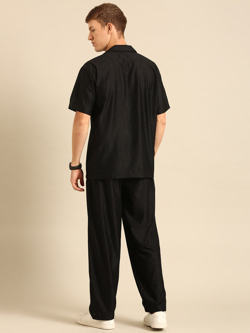 Black Textured Relaxed Fit Co-Ords Set