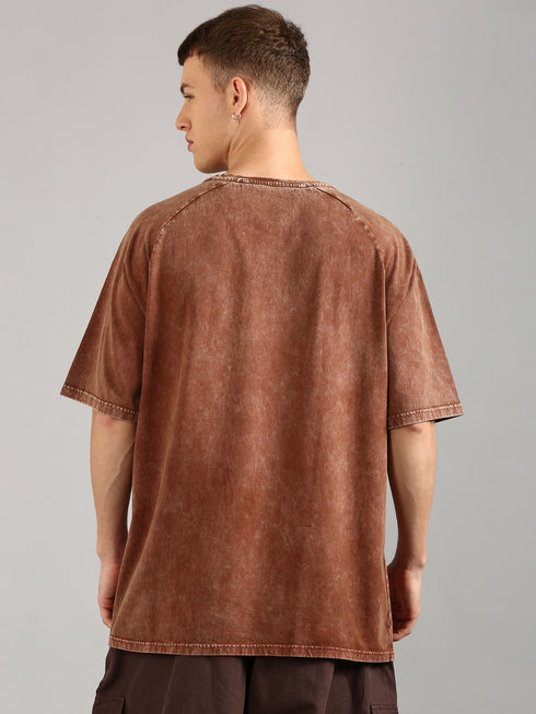 Brown Oversized Distressed Stone Washed Raglan T-shirt