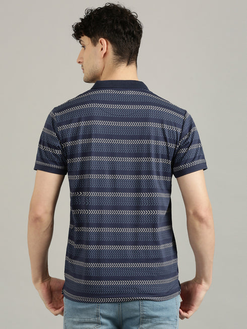 Dark Blue Striped Polo T-shirt