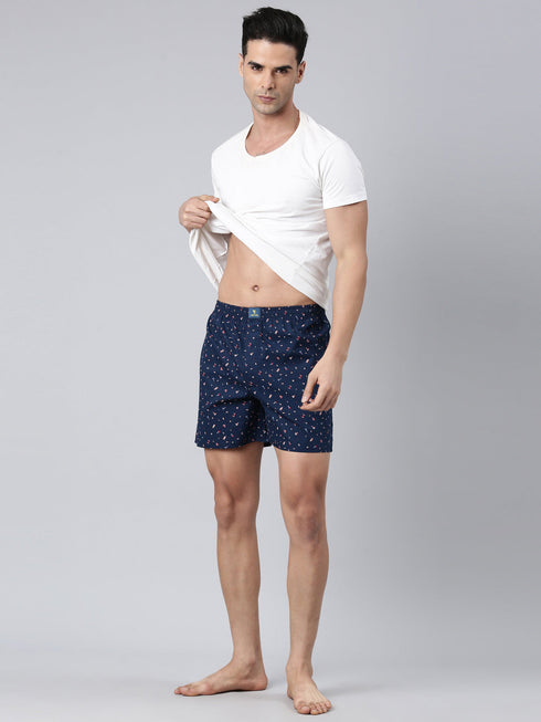 Navy Blue Printed Pure Cotton Boxer