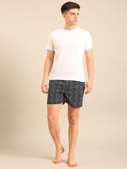 Navy with Key Printed Cotton Boxers