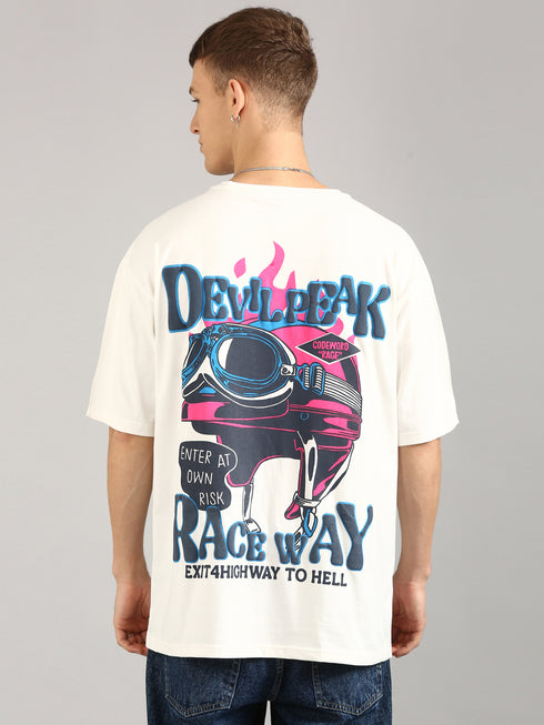 Cream Oversized Puffy Printed T-shirt